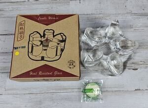 Vintage Heat Resistant Glass Tealight Candle Warmer Flower Shape w/ Box Japan
